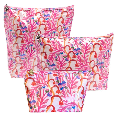Waterproof Pink Floral Cosmetic Bags