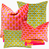 Handcrafted Velvet Pillows in Pink or Green Basketweave