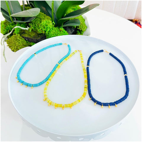 Jade, Turquoise & Lapis Candy Necklaces with Gold Charms