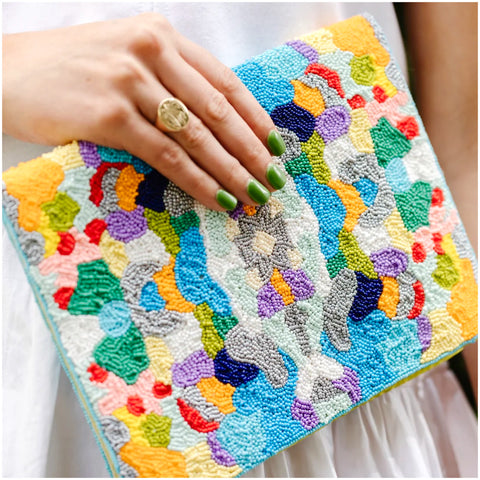 Stain Glass Beaded Clutch w/Optional Gold Shoulder Chain