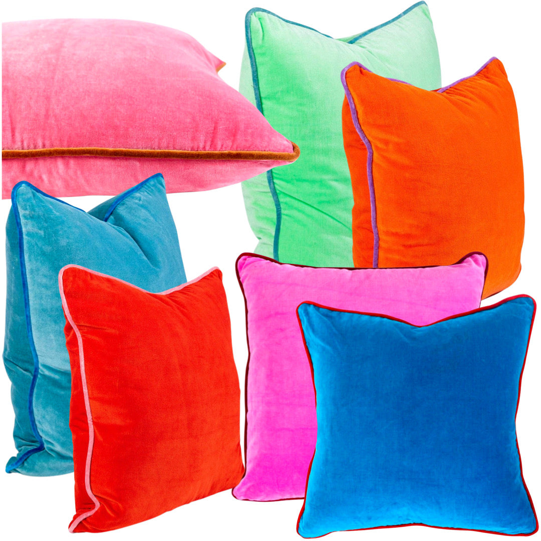 Handcrafted Velvet Pillows in Pink or Green Basketweave - James Ascher