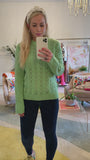Mint Fine Knit Mohair Blend Sweater with Open Knit Front & Pique Knit Back