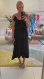 Black Wraparound Ruffle Trim Midi Dress