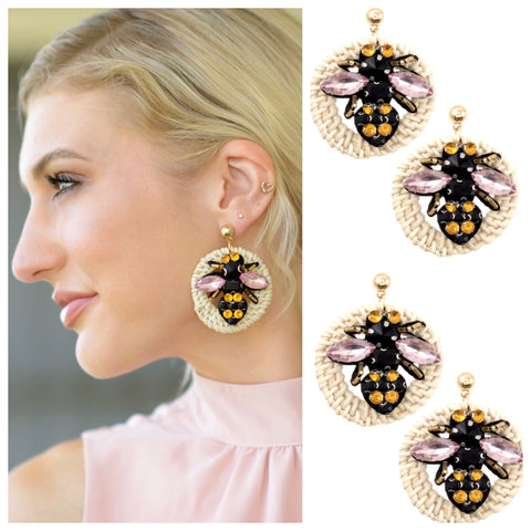 Jeweled Basketweave Bumblebee Earrings