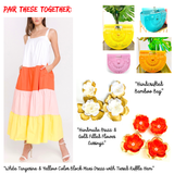 White Tangerine & Yellow Color Block Maxi Dress with Tiered Ruffle Hem & POCKETS