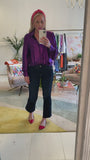 Metallic Purple Shimmer Button Down Collared Blouse with French Sleeve Cuffs