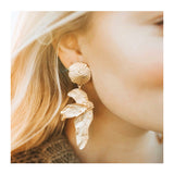 Gold Asymmetrical Lotus Flower Earrings