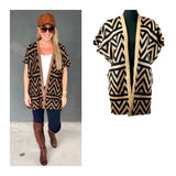 Taupe & Black Abstract Knit Poncho Vest