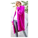 Magenta Fuzzy Knit Oversized Duster Cardigan with Front Pockets