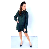 Forest Green Subtle Cheetah Print Dress with Ruffle Bust Trim & Gold Button Detail