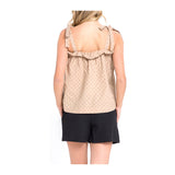 Camel Black Microdot Ruffle Bust Swing Cami with Shoulder Ties