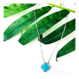 Turquoise & Rhinestone Clover Necklace