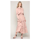 Blush Ulla Inspired Smocked Ruffle Waist Midi Dress with Optional Tassel Tie