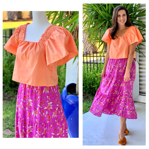 Sherbet Flare Sleeve Poplin Top