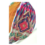 Pink & Blue Ikat Print Headband with Gold & Coral  Beading