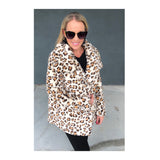 Ivory Leopard Print Faux Fur Swing Jacket with Oversized Basic Collar & Pockets