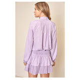 Lavender Smocked Waist Pleated Hem Flounce Dress