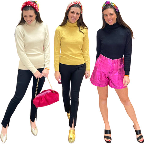 METALLIC Lurex Donna Turtleneck in Gold, Ivory & Black