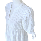 White Ribbon Sleeve Textured Olivia Dress