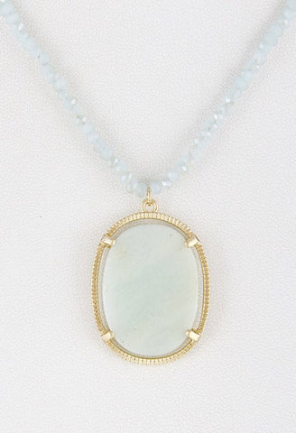 Mint and Gold Stone Necklace On Blue Bead Chain
