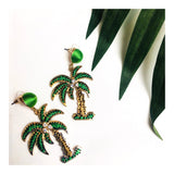 Threaded in Gold Palm Tree with Rhinestones Earrings