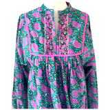 Teal & Violet Poppy Block Print Caftan Dress