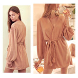 Warm Apricot SHIMMERY Knit Belted Wrap Dress