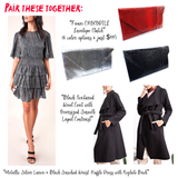 Designer Inspired Metallic Silver Lurex & Black Smocked Waist Ruffle Dress with Keyhole Back