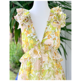 Lemonella Floral Dress with Dramatic Ruffle & Bow Back