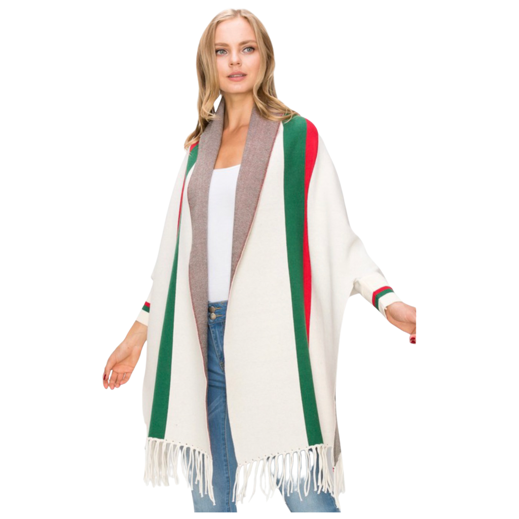 6 colors) Red & Green Stripe Poncho Shawls - James Ascher