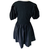 Black Poplin & Knit Contrast Bellaria Dress with Pockets