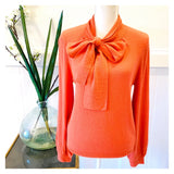 BLACK or MANGO Knit Henley Top with Balloon Sleeves & Self Tie Bow