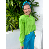 Handmade Green Pleated Shoulder Mohair Megan Sweater, Made in Italy