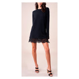 Black Fine Knit Lace Trim Sweater Dress