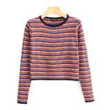 Multicolor Honeycomb Knit Top with Subtle Scalloped Hem