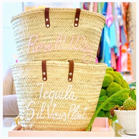 Rose All Day or Tequila S’il Vous Plait Marrakech Handmade 19” French Market Straw Bag
