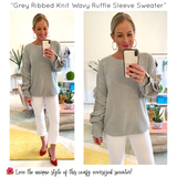 Grey Ribbed Knit Wavy Ruffle Sleeve Sweater