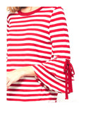 Red White Stripe Layered Bell Sleeve Top with Sleeve Ties