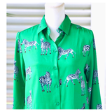 Emerald Green Button Down Zebra Print Top