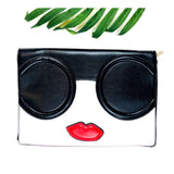 Black & White Too Cool Lips Clutch with Detachable Gold Chain