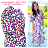 Purple & Raspberry Micro Floral Puff Sleeve Parcelle Dress