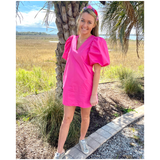 Shocking Pink Poplin Monaco Dress with POCKETS & Optional Belt