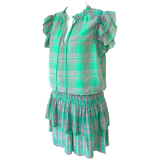 Green & Coral Smocked Layered Ruffle Cammie Dress