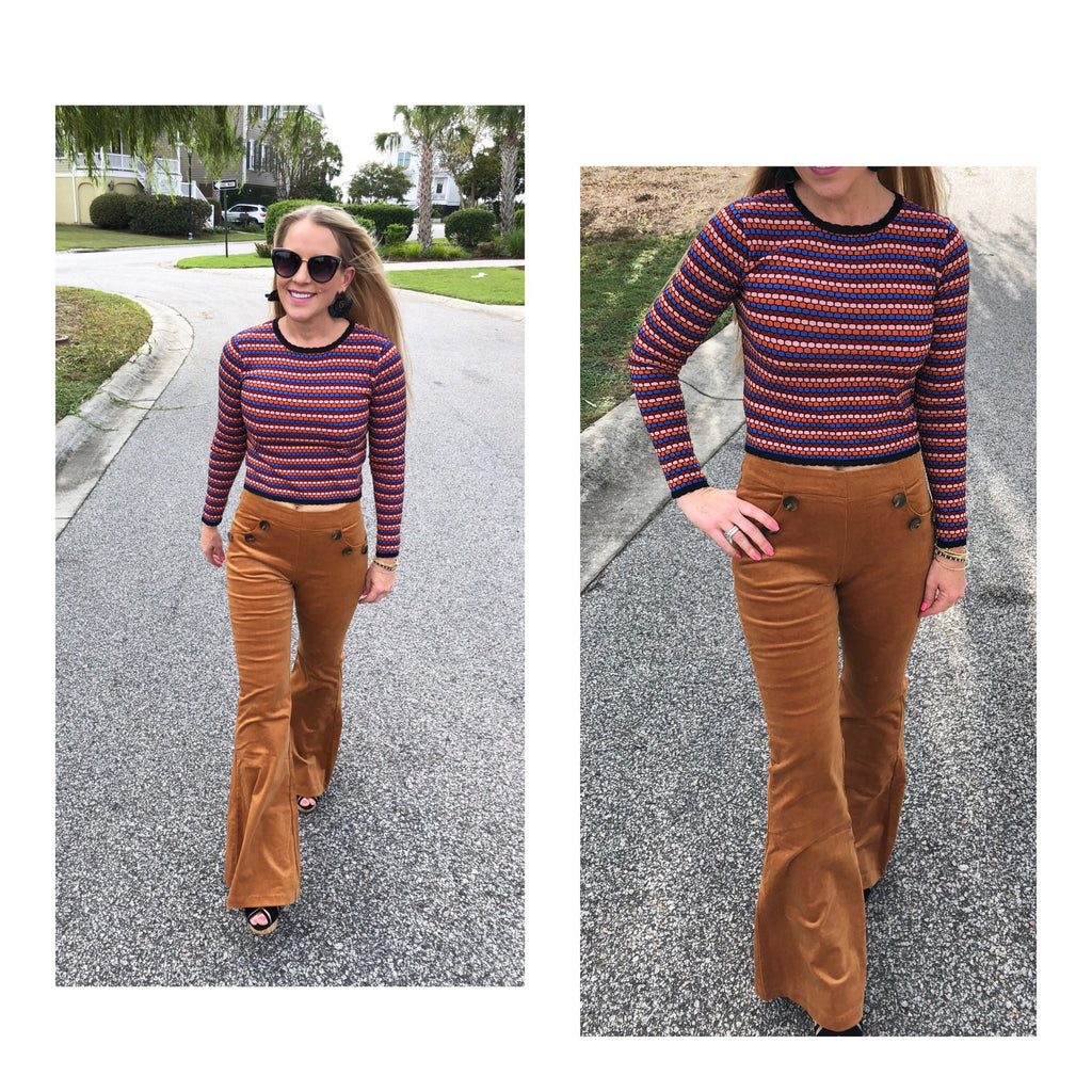 Woven Stretch Corduroy Sailor Bell Bottom Pants in Teal OR Camel ...