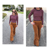 Woven Stretch Corduroy Sailor Bell Bottom Pants in Teal OR Camel