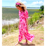 Flamingo Print Puff Sleeve Button Front Paloma Dress