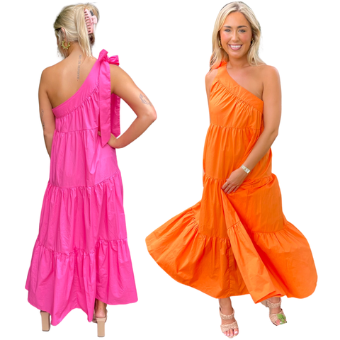 Pink or Tangerine Bow Shoulder Jackson Dress