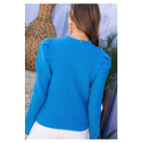 Cobalt Blue Ribbed Knit Puff Sleeve Sweater
