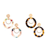 Tortoise or Multicolor Open Circle Earrings with Rhinestone Inset Circle