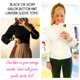 Black OR Ivory Sailor Button Knit Lantern Puff Sleeve Tops